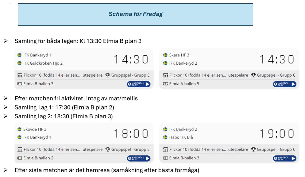 Spelschema fredag